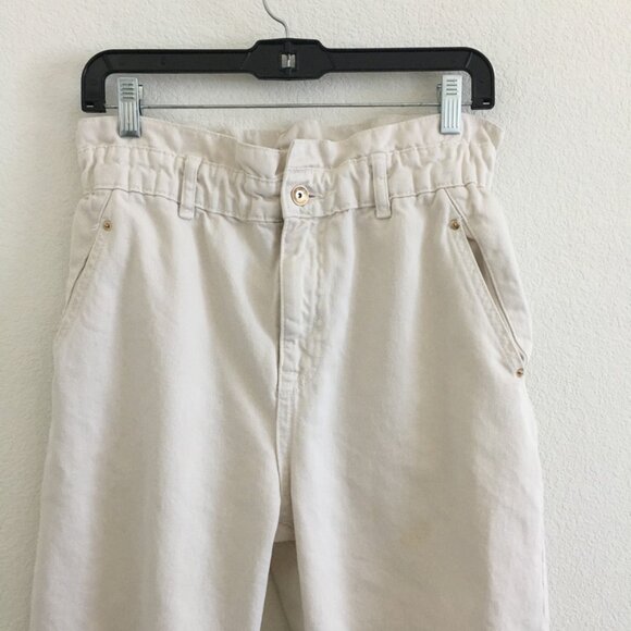 ZARA High Waist Baggy Fit Paper Bag Carrot Leg Ankle Rigid Womens 6 Ivory - Picture 4 of 15